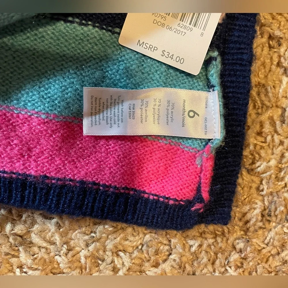 NWT CARTER’S Baby Girl Vest Just like Mom’s Multi colors STRIPED PULLOVER SZ 6M